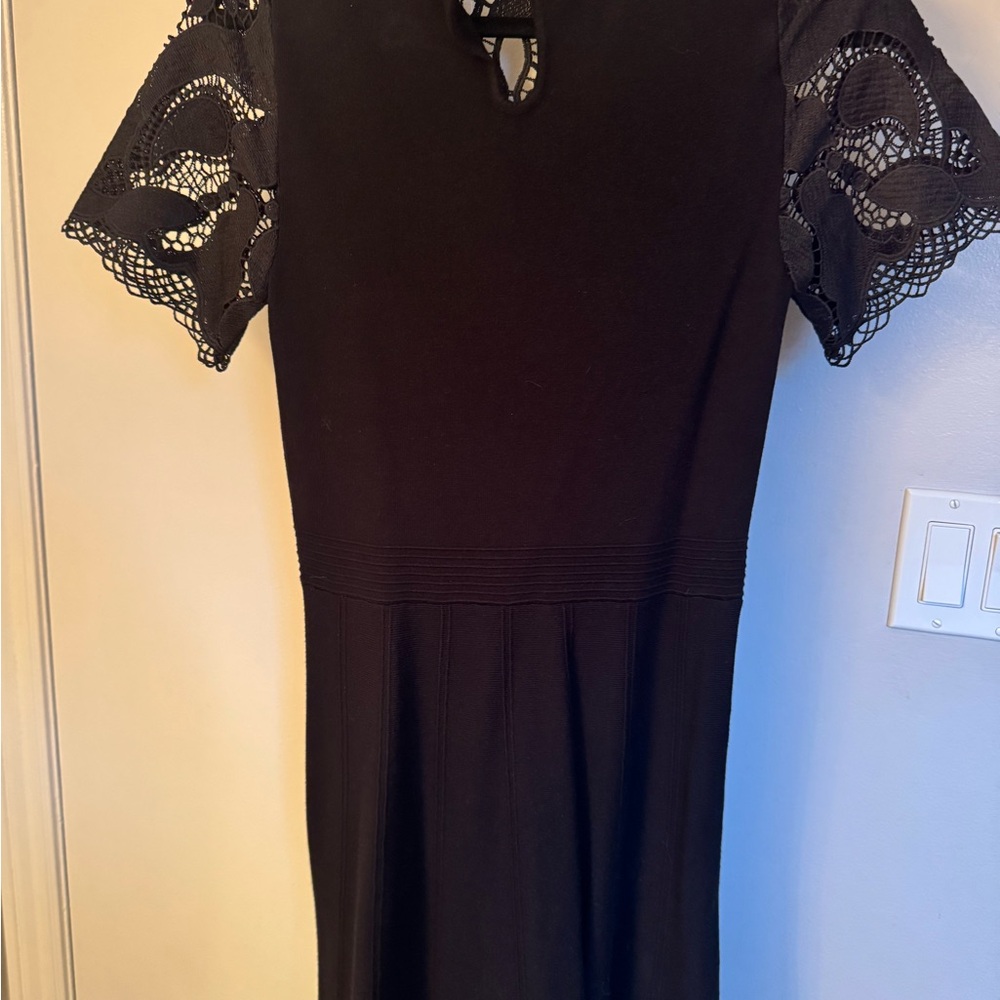 Lipsy Black Dress with Lace Sleeves